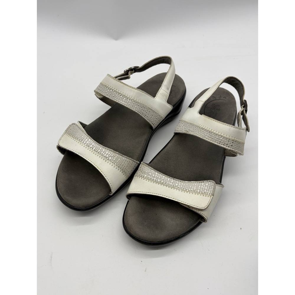 SAS Heel Strap Sandals Women's 11 M White Silver Leather Made in USA